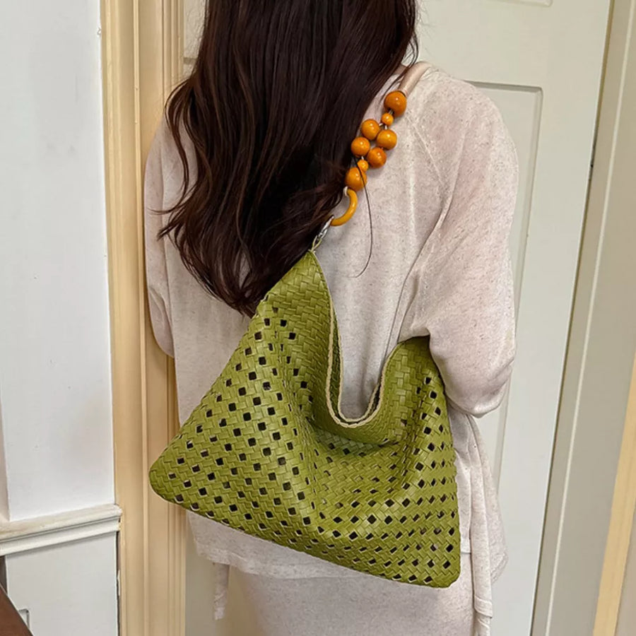 Green with Cutout Shoulder Bag With Beaded Handle