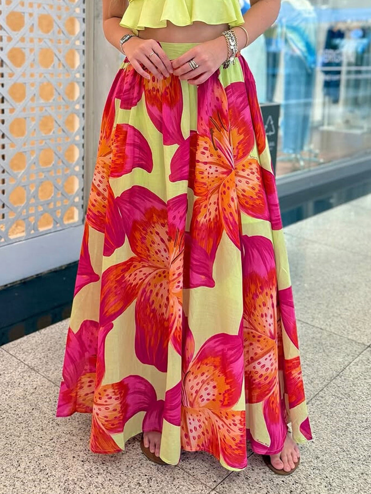 Vibrant Floral Maxi Skirt With Pockets