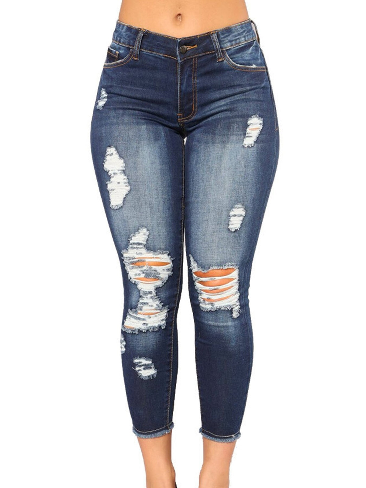 85% cotton, 15% polyester Care instructions: Machine wash cold skinny jeans in Light Blue with fitted silhouette