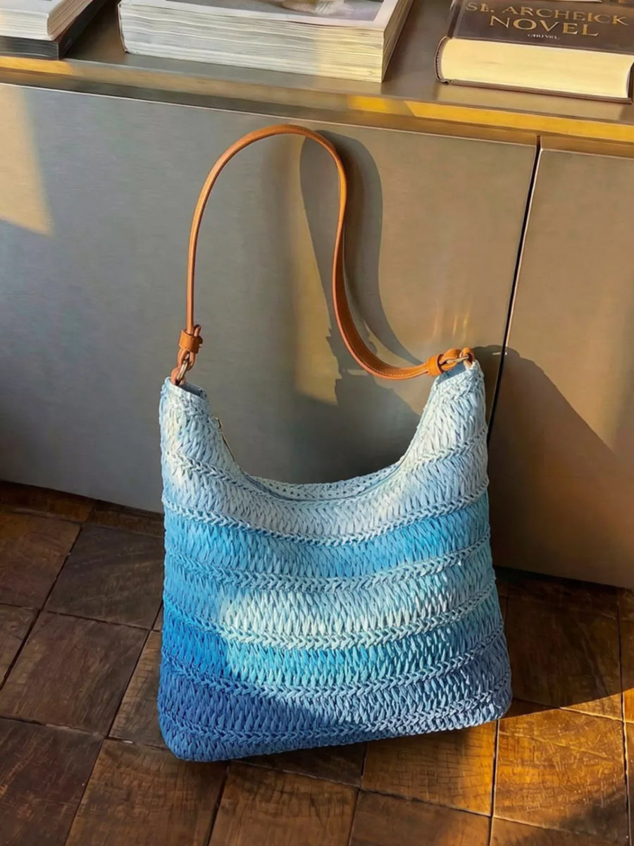 Straw Woven Shoulder Bag in Blue