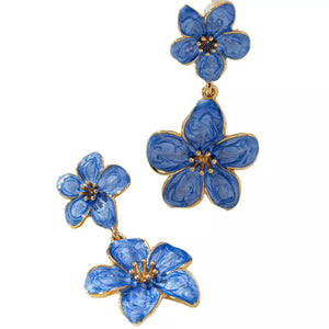 Blue flower dangle earrings with 18K gold plating