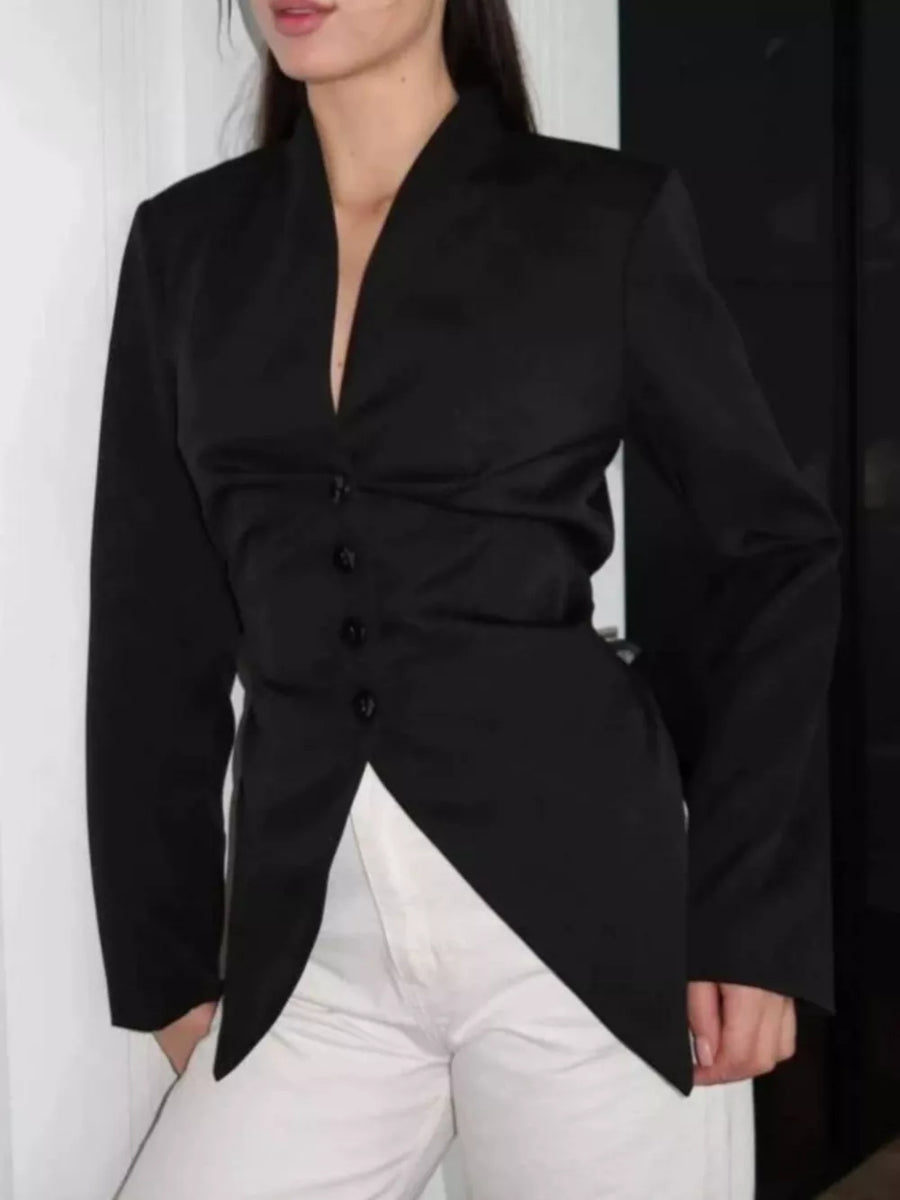Burgundy slim blazer with v-neck