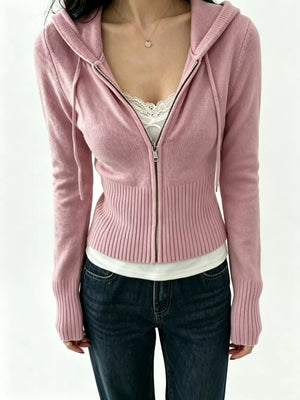 Pink zip hoodie with cropped and zip-front