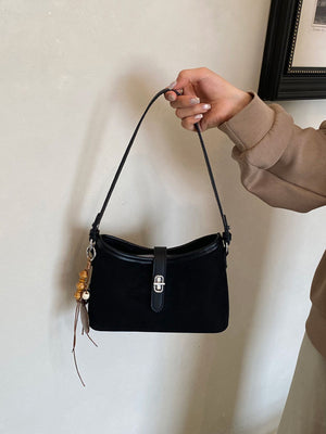 PU Leather Imported Size &amp handbag in Black with structured silhouette