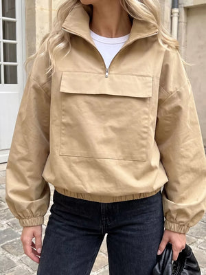 100% polyester Care instructions: Machine wash cold windbreaker in Khaki with relaxed silhouette
