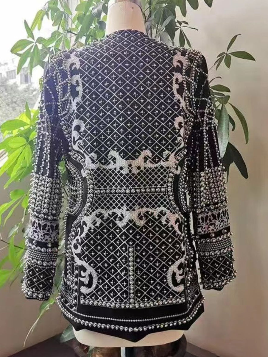 ivory blazer with tunic-length and button-front