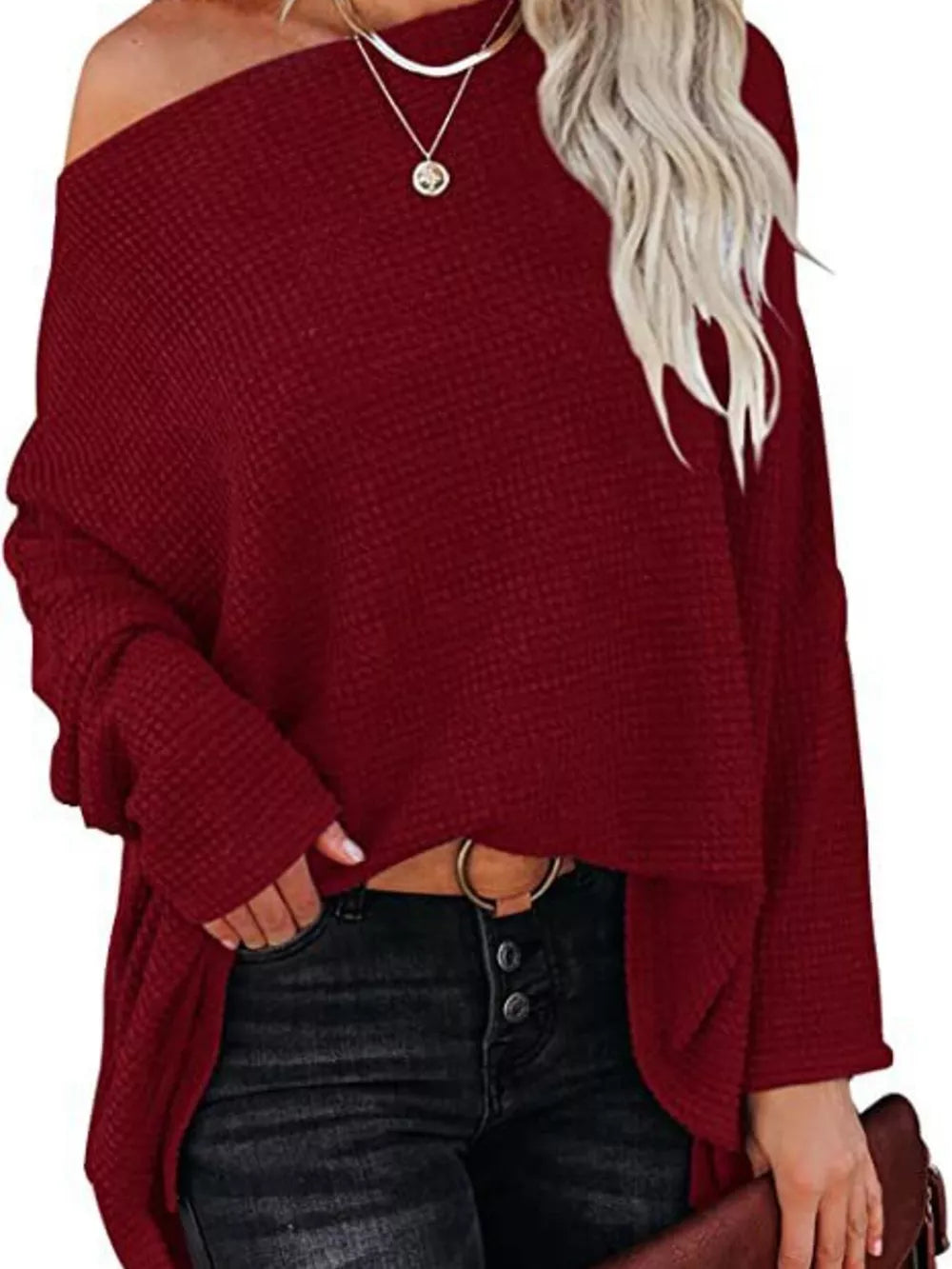White oversized pullover sweater with boat neck