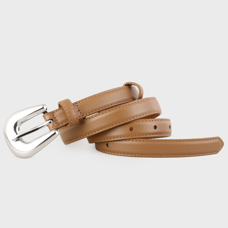 Men's brown leather belt with silver buckle