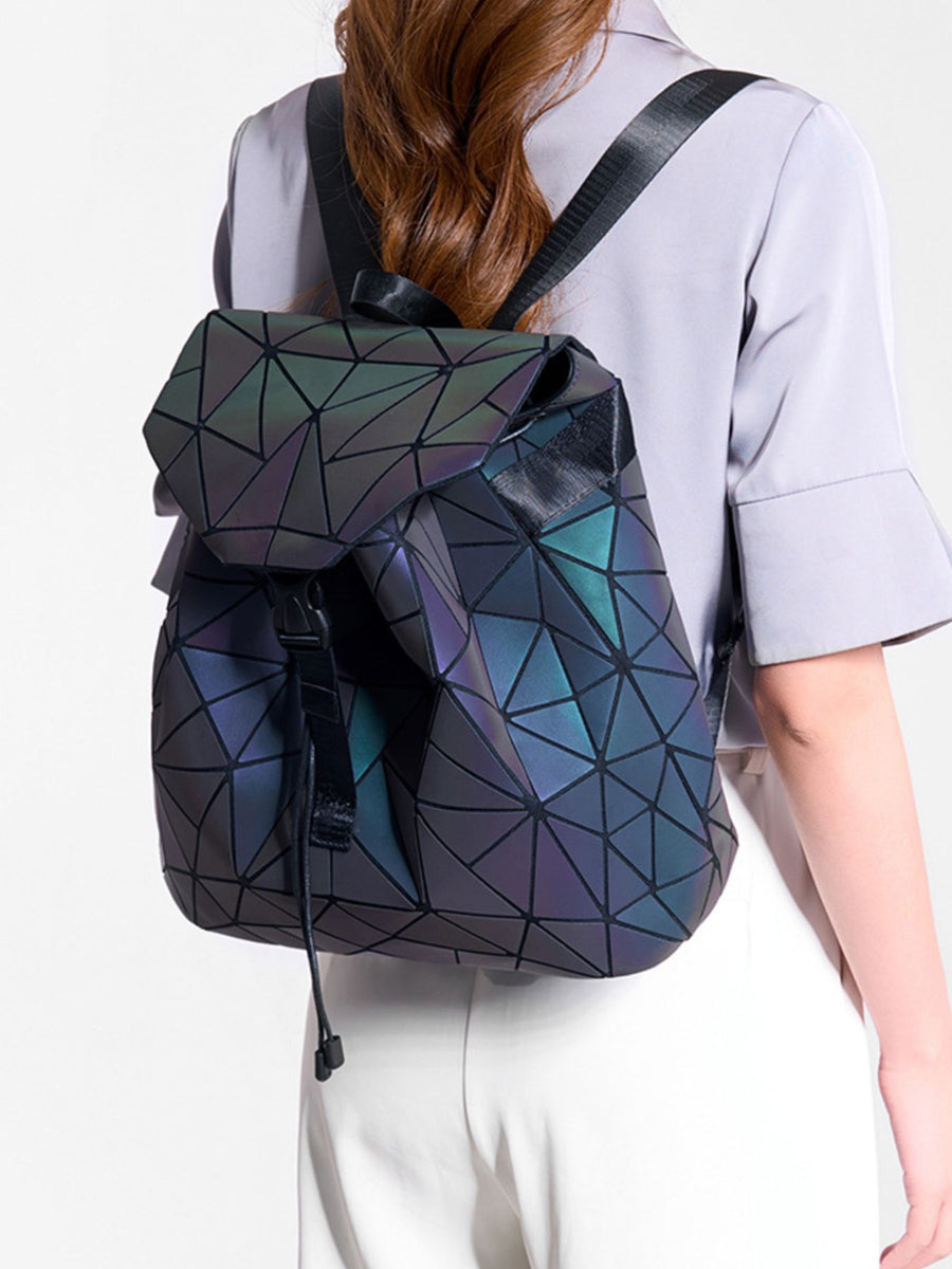 Blue Purple backpack featuring geometric pattern and geometric