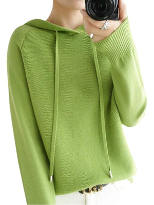 Mustard Yellow regular pullover sweater with hooded