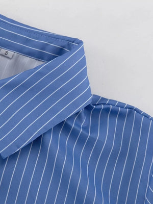 Striped Buttoned Shirt And Mini Skirt Set option 8