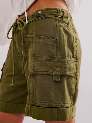 Drawstring Cargo Shorts in camel with drawstring waist