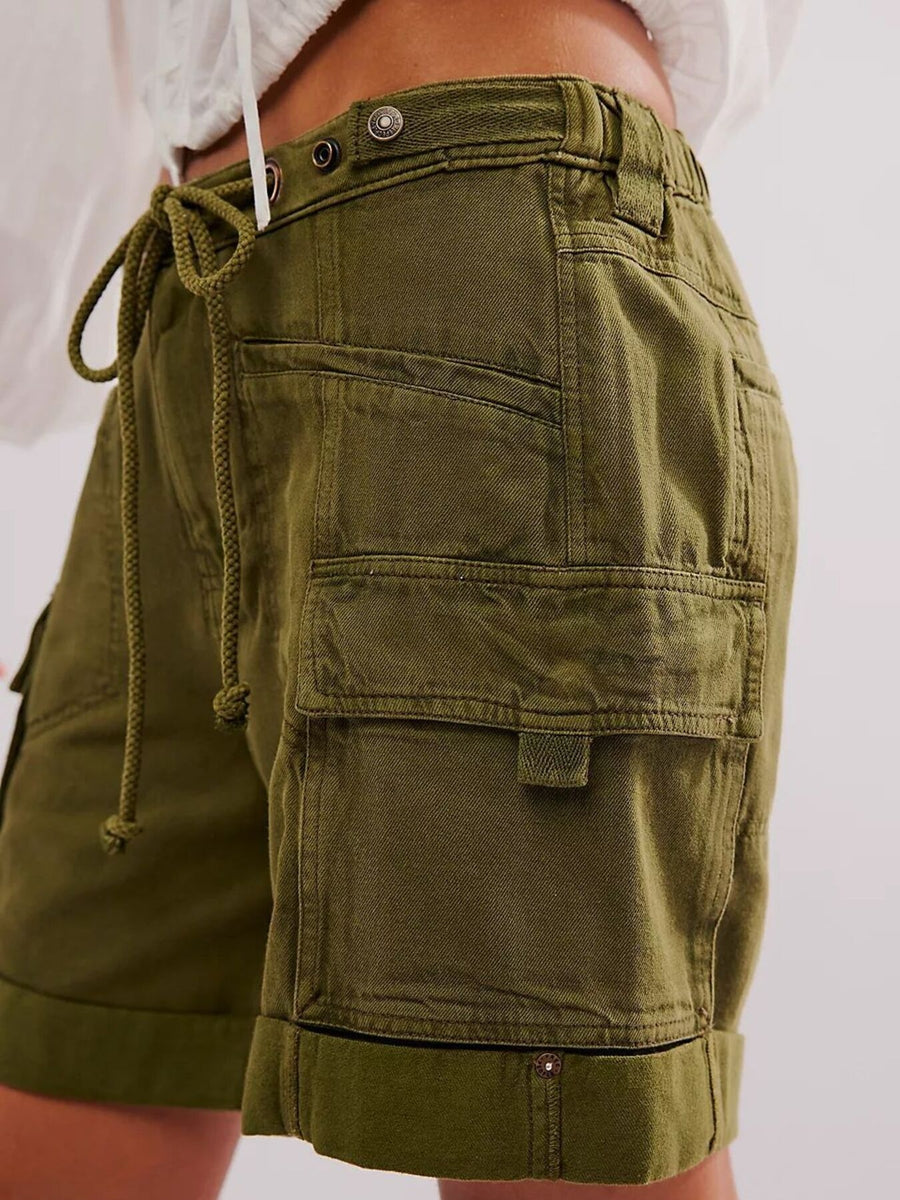 Drawstring Cargo Shorts in camel with drawstring waist