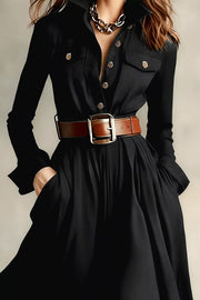 100% polyester Care instructions: Machine wash cold shirt dress in Black with A-line silhouette