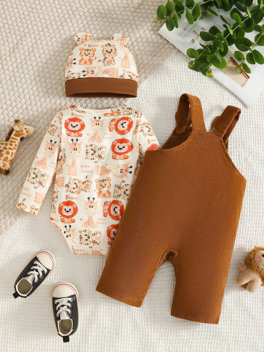 cream overalls featuring pocketed and animal-print