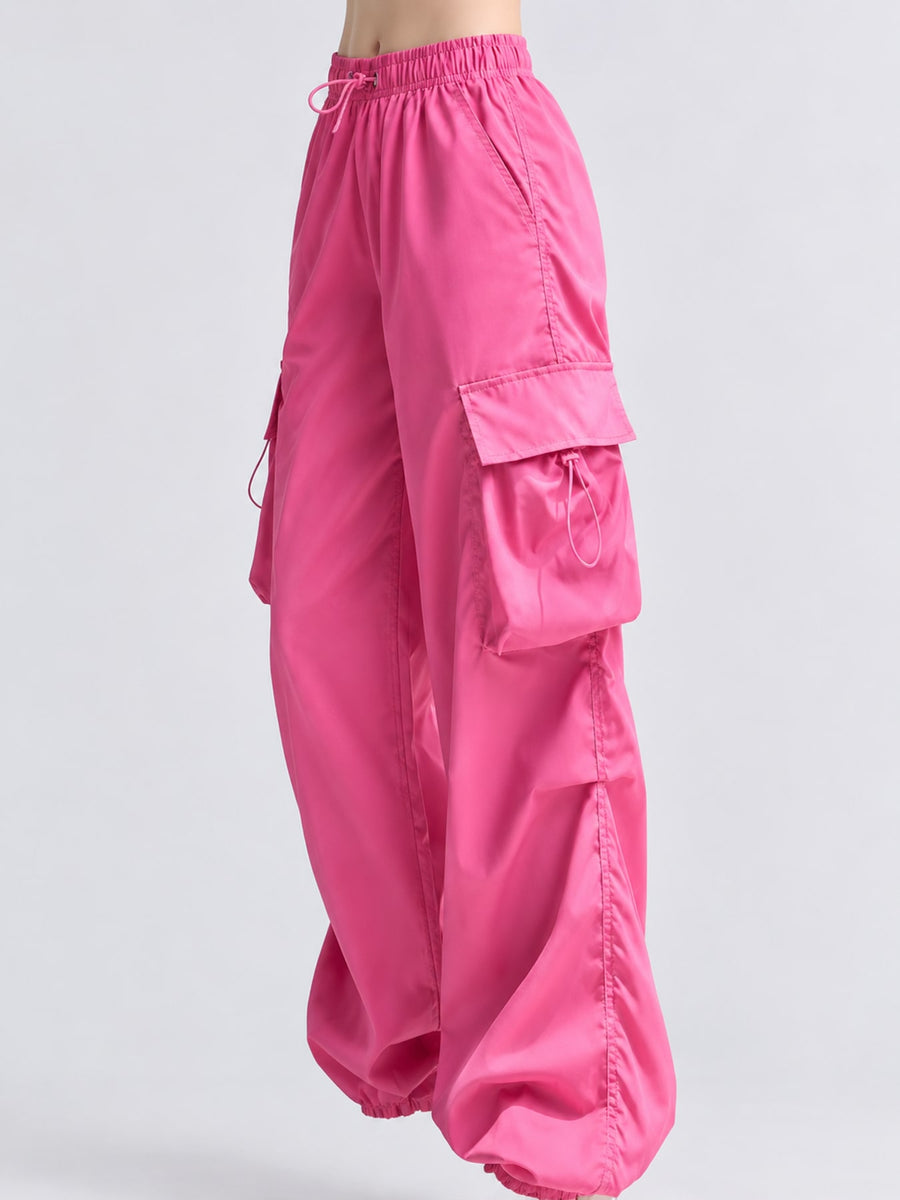 Polyester &amp cargo pants in Khaki with relaxed silhouette