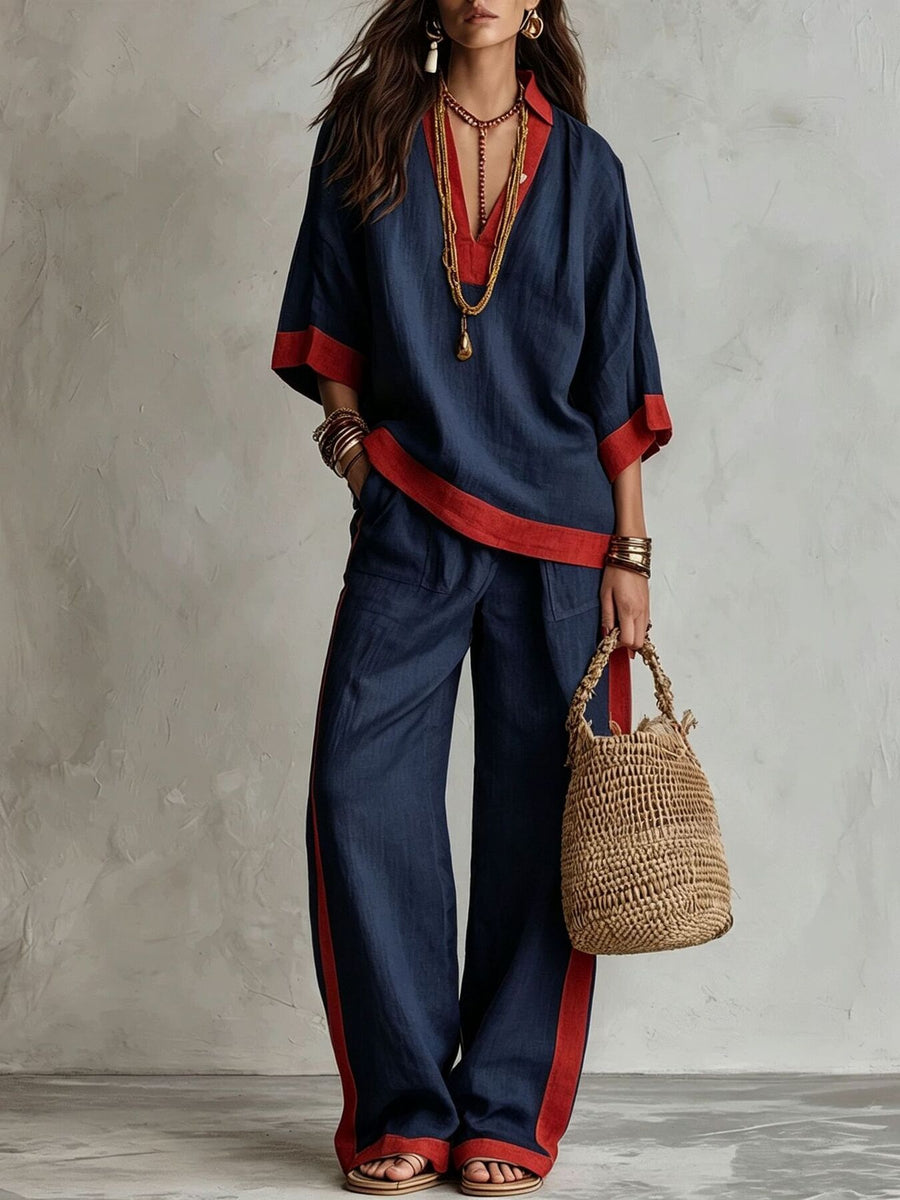 pants set in Light Blue with pocketed and tunic-length