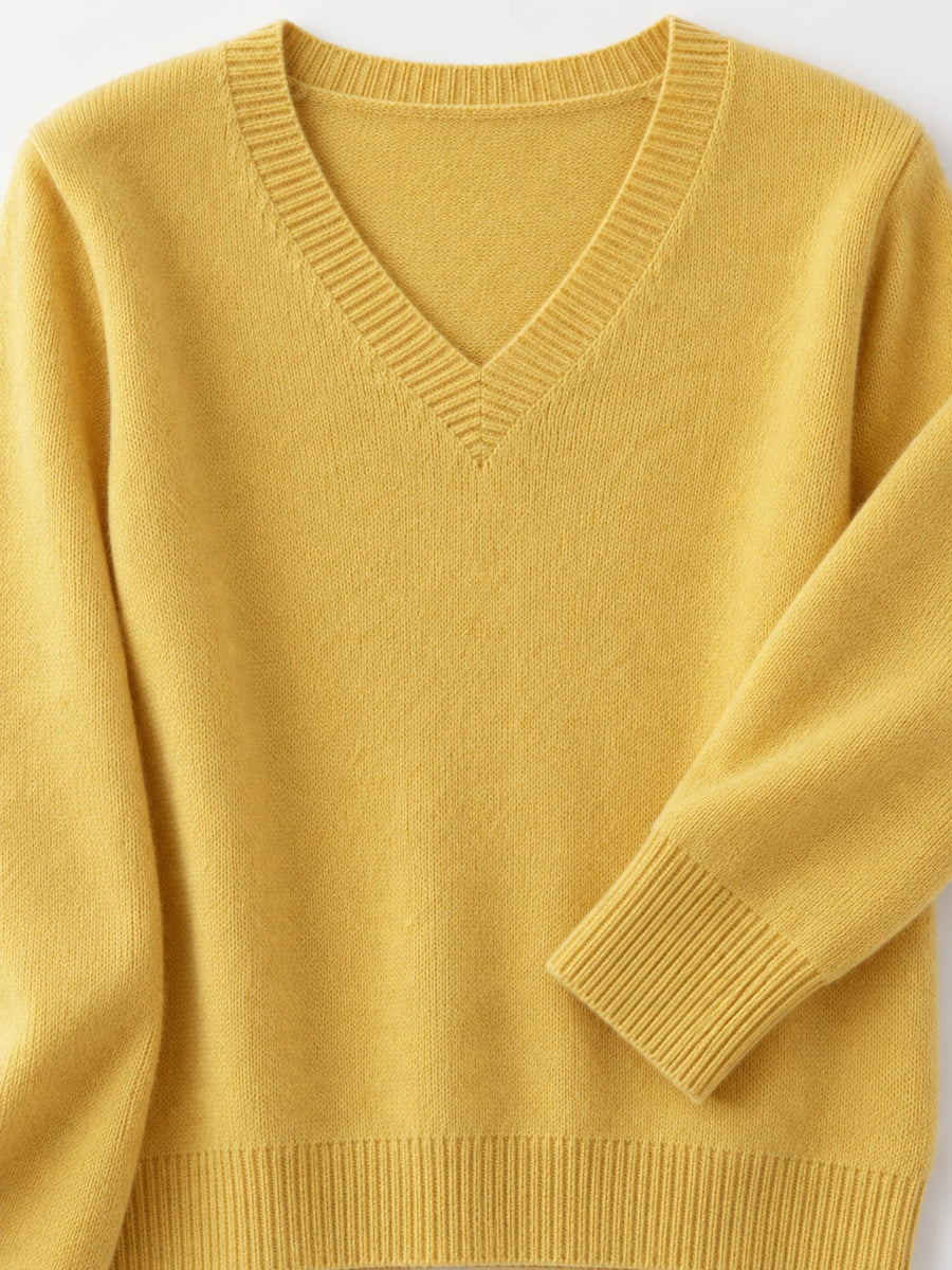V-Neck Solid Color Sweater in Light Purple with lightweight