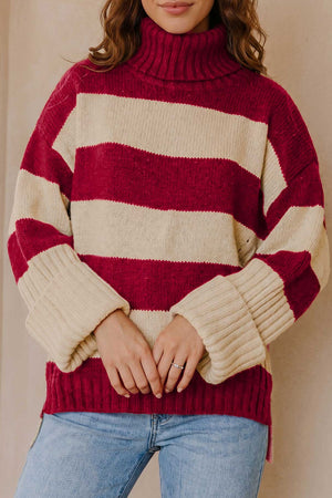 burgundy pullover sweater with hip-length and pullover