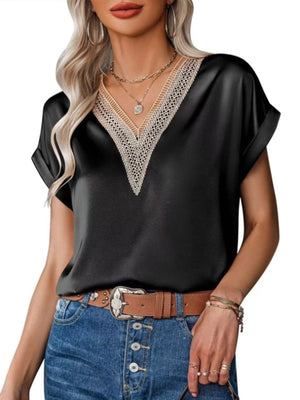 100% polyester Care instructions: Machine wash cold blouse in Rose Red with relaxed silhouette
