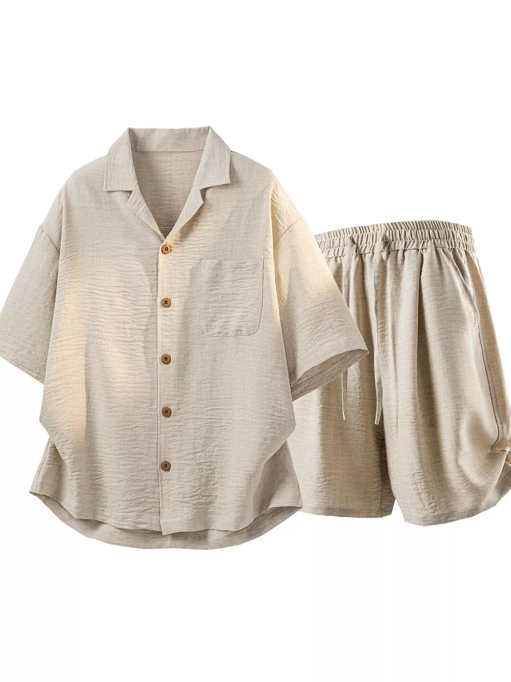 Ivory Men's Button-up Short Sleeve Shirt & Shorts Set