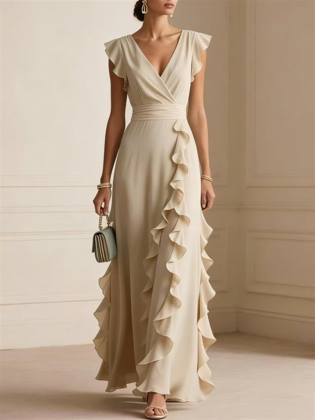 100% polyester Care instructions: Machine wash cold maxi dress in Green with A-line silhouette
