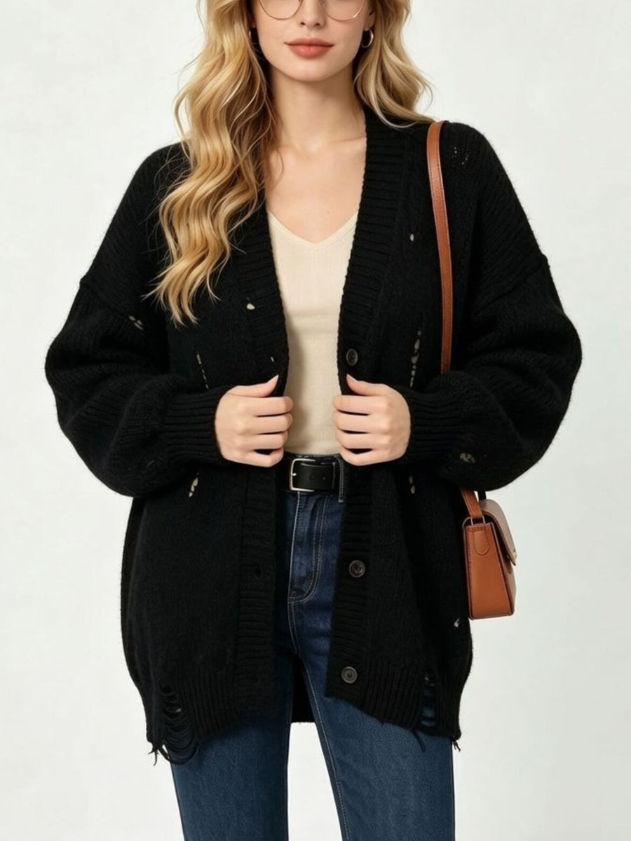 ivory cardigan with thigh-length and button-front