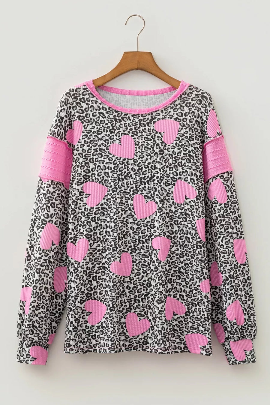 Leopard with Leopard Heart Print Colorblock Pullover Blouse
