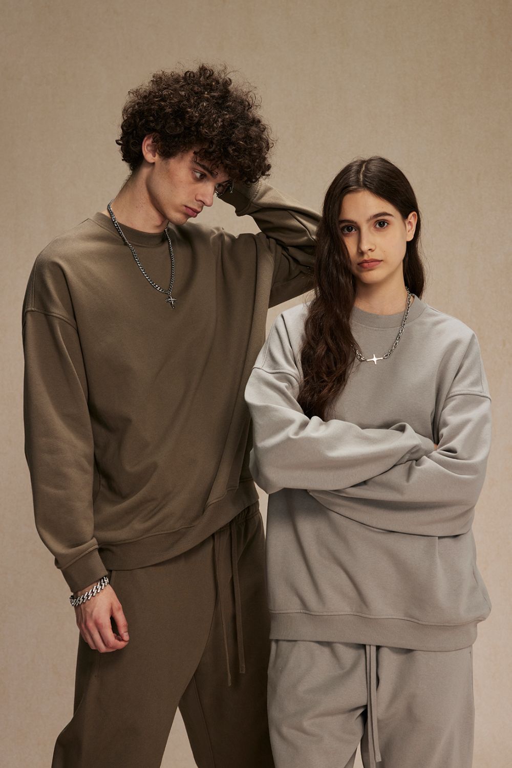 Oversized Crewneck Sweatshirt with Subtle Shoulders