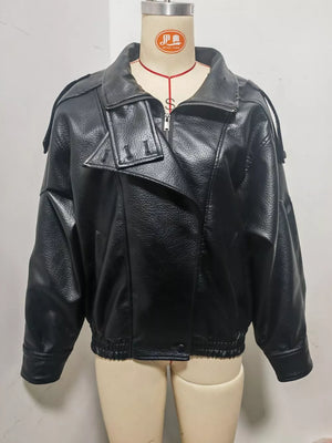 Zip-up Faux Leather Moto Jacket in Burgundy