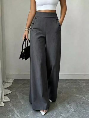 High-waisted Wide-leg Pants in Apricot with pocketed