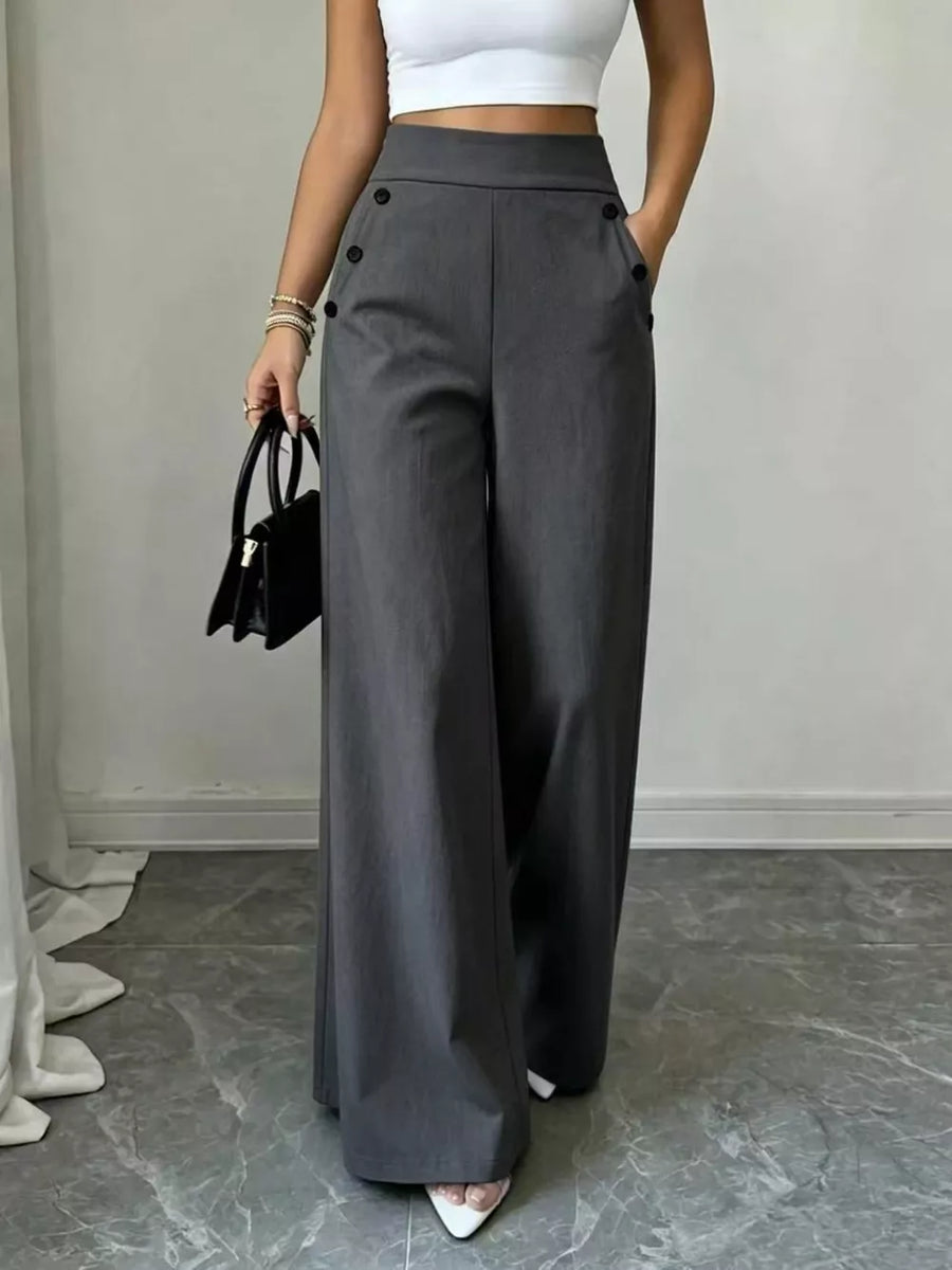 High-waisted Wide-leg Pants in Apricot with pocketed