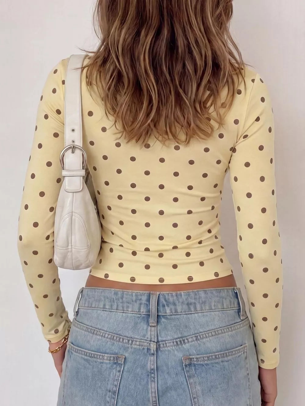 t-shirt featuring polka dot in Yellow with 95% polyester, 5% elastane Care instructions: Machine wash cold texture
