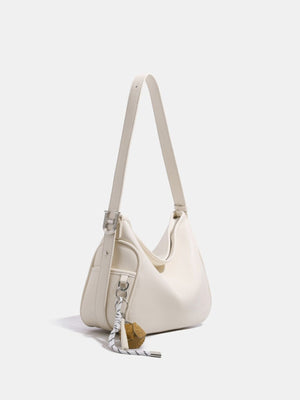 Leather Slouchy Shoulder Bag in cream with adjustable strap