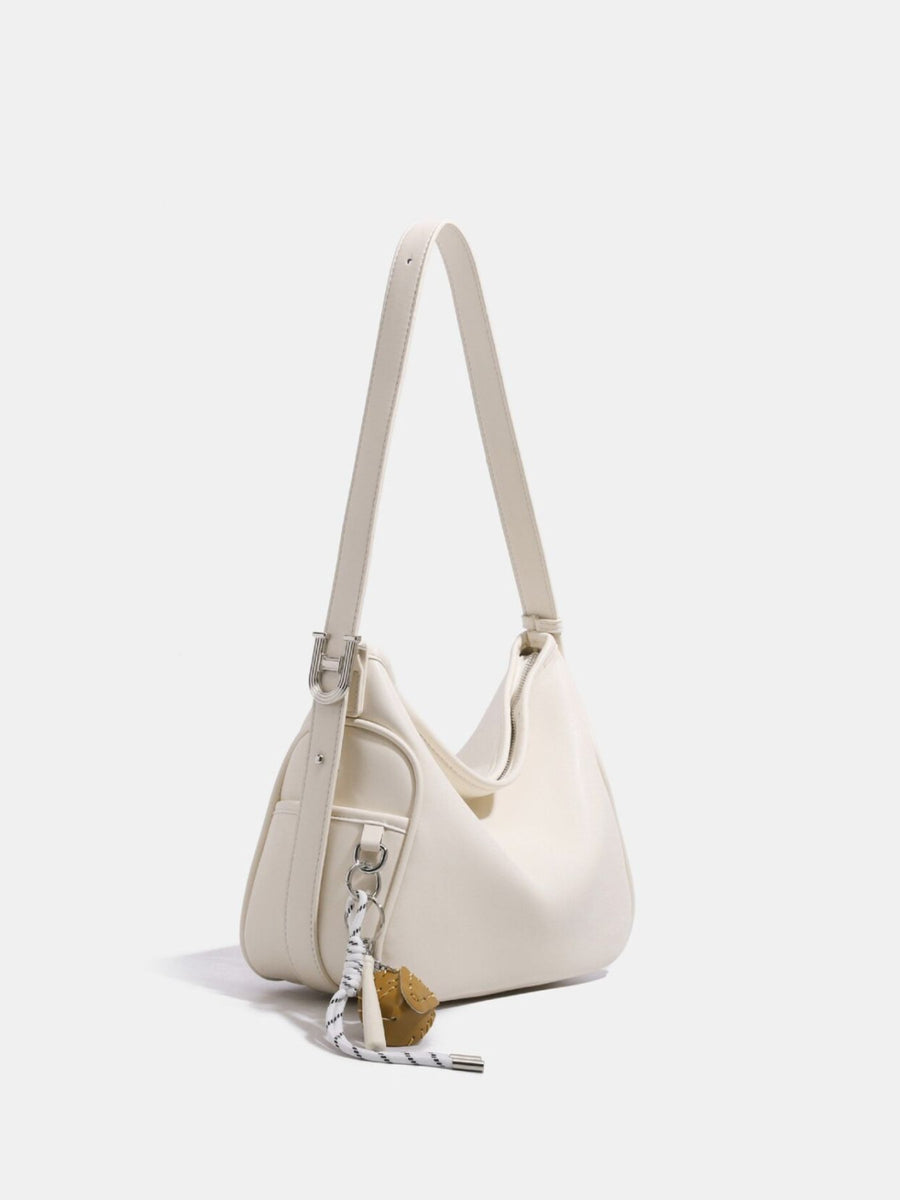 Leather Slouchy Shoulder Bag in cream with adjustable strap