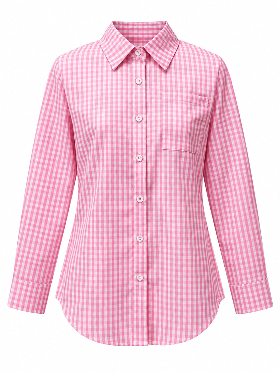 Red button-down shirt with buttoned and long sleeve