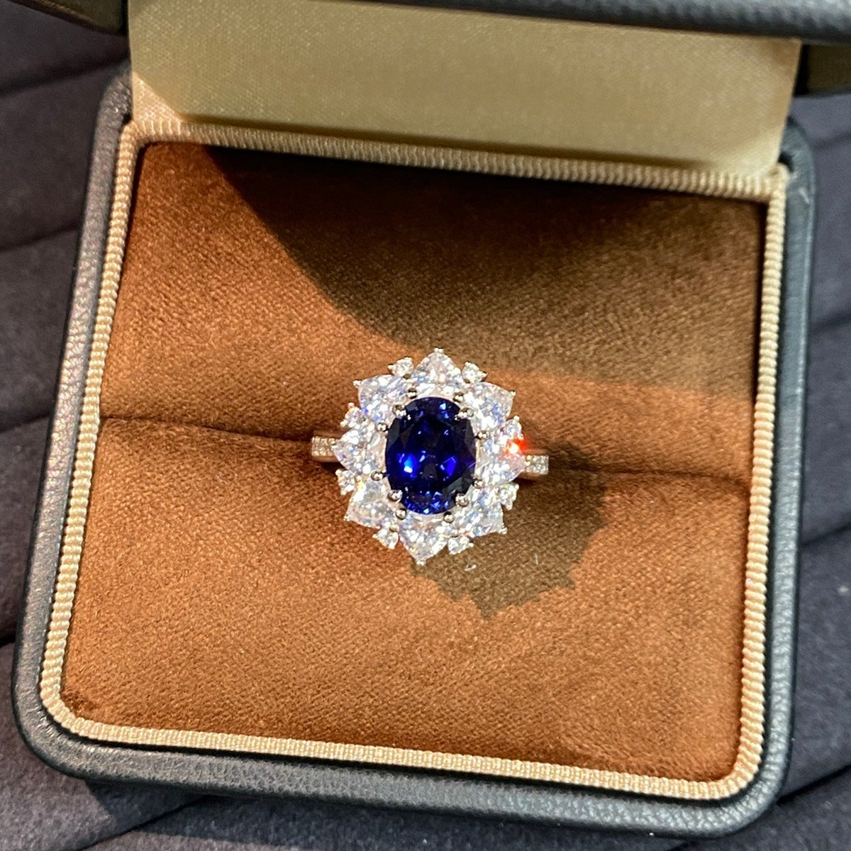 925 Sterling Silver Oval Royal Blue Sapphire Ring in royal blue with oval cut sapphire
