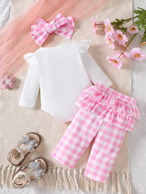 Children's Ruffled Bow Bodysuit And Pants Set in Pink, view 11