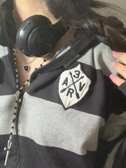 Black with Striped Zip-up Hoodie