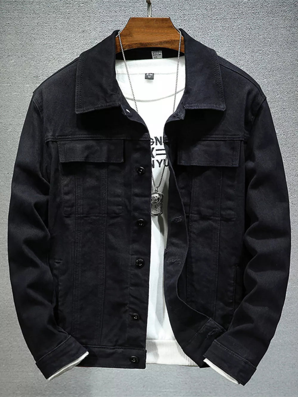 Black Men's Plus Size Button Up Denim Jacket