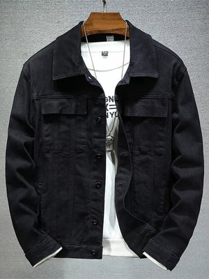 Black Men's Plus Size Button Up Denim Jacket