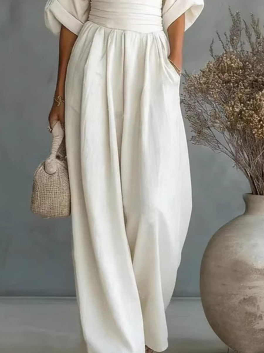 Full Size Half Sleeve Wide-Leg Jumpsuit Plus Size in Dusty Pink with pocketed