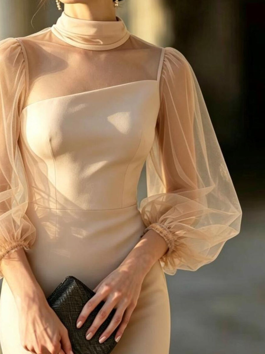 100% polyester Care instructions: Machine wash cold bodycon dress in Beige with fitted silhouette