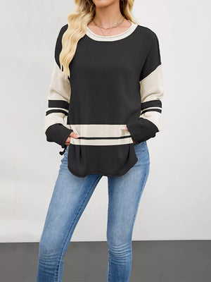 pullover sweater in Apricot with striped and ribbed