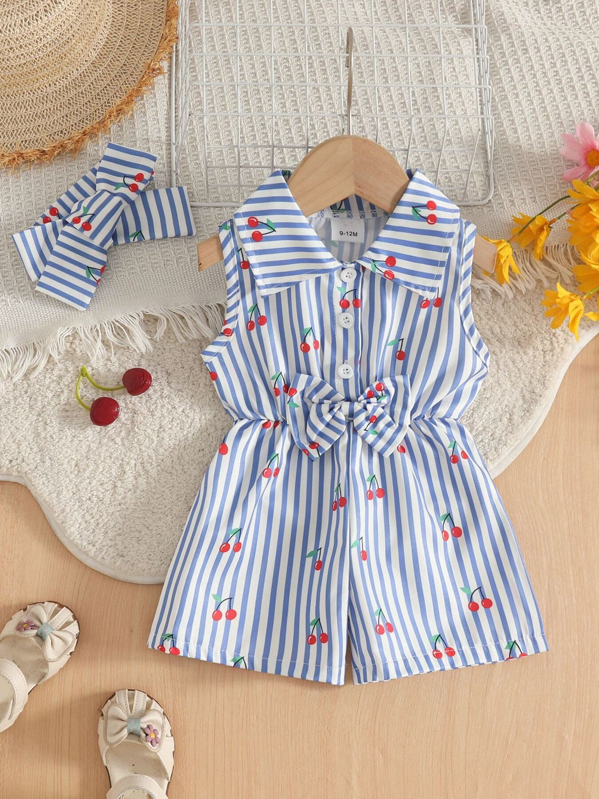 white romper with striped and collared