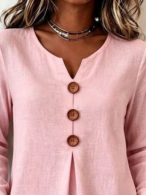classic blouse in Apricot Color with notch v-neck