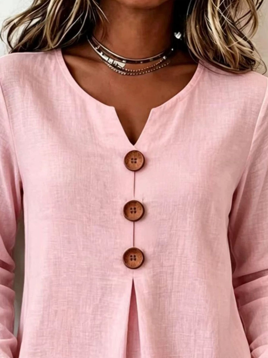 classic blouse in Apricot Color with notch v-neck