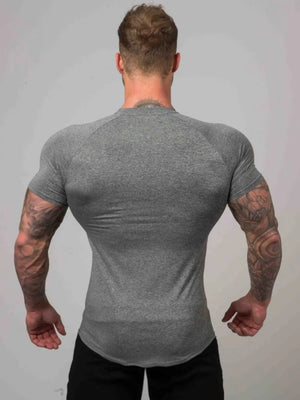 Dark Gray Performance Fit Raglan Tee with short sleeves and a crew neck.