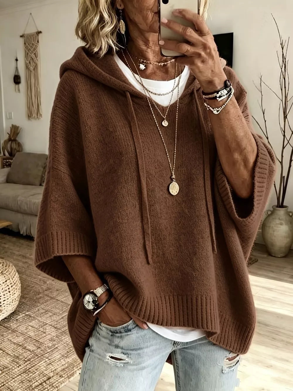 Purple oversized pullover sweater with hooded
