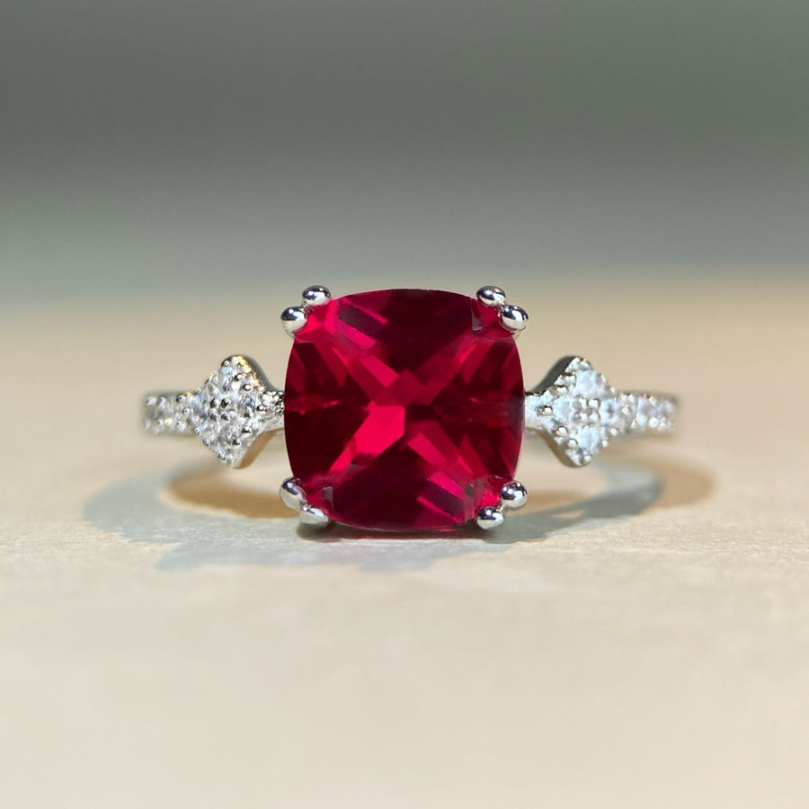 ring featuring geometric in Red with 925 sterling silver,Zircon Care instructions: Avoid wearing during exercise, as texture